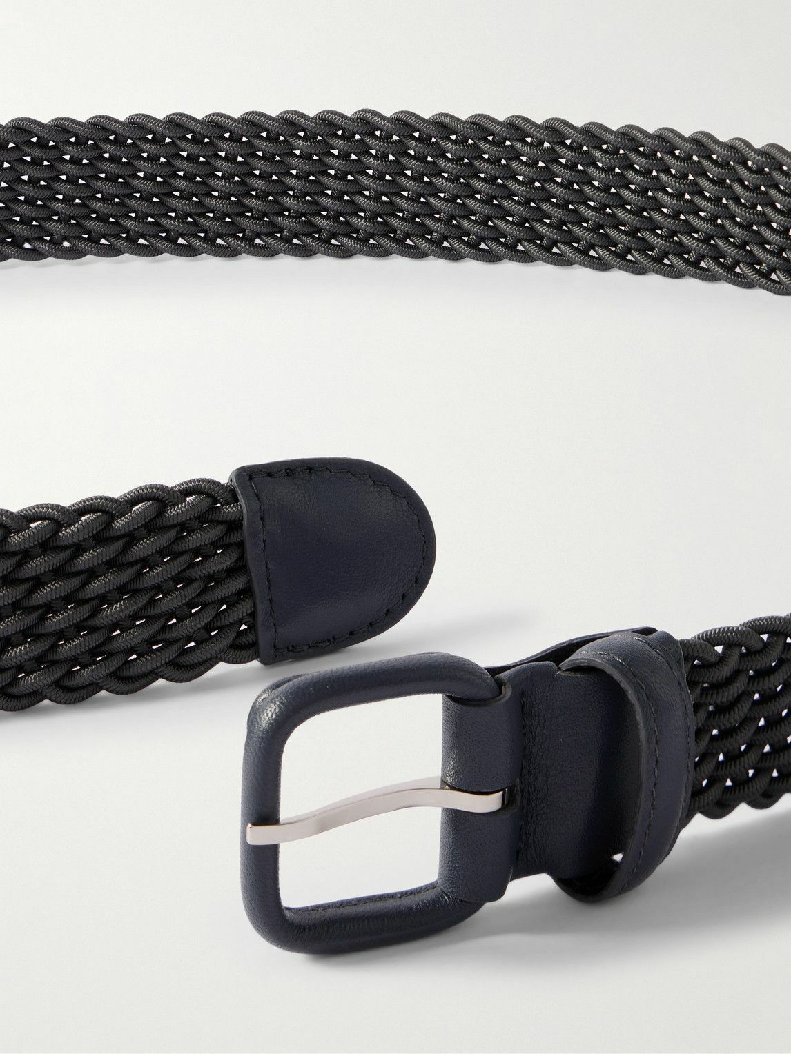 Charvet - 3cm Leather-Trimmed Woven Cord Belt - Gray