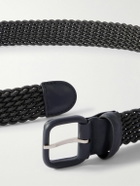 Charvet - 3cm Leather-Trimmed Woven Cord Belt - Gray