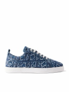 Christian Louboutin - Louis Junior Grosgrain-Trimmed Embroidered Distressed Denim Sneakers - Blue