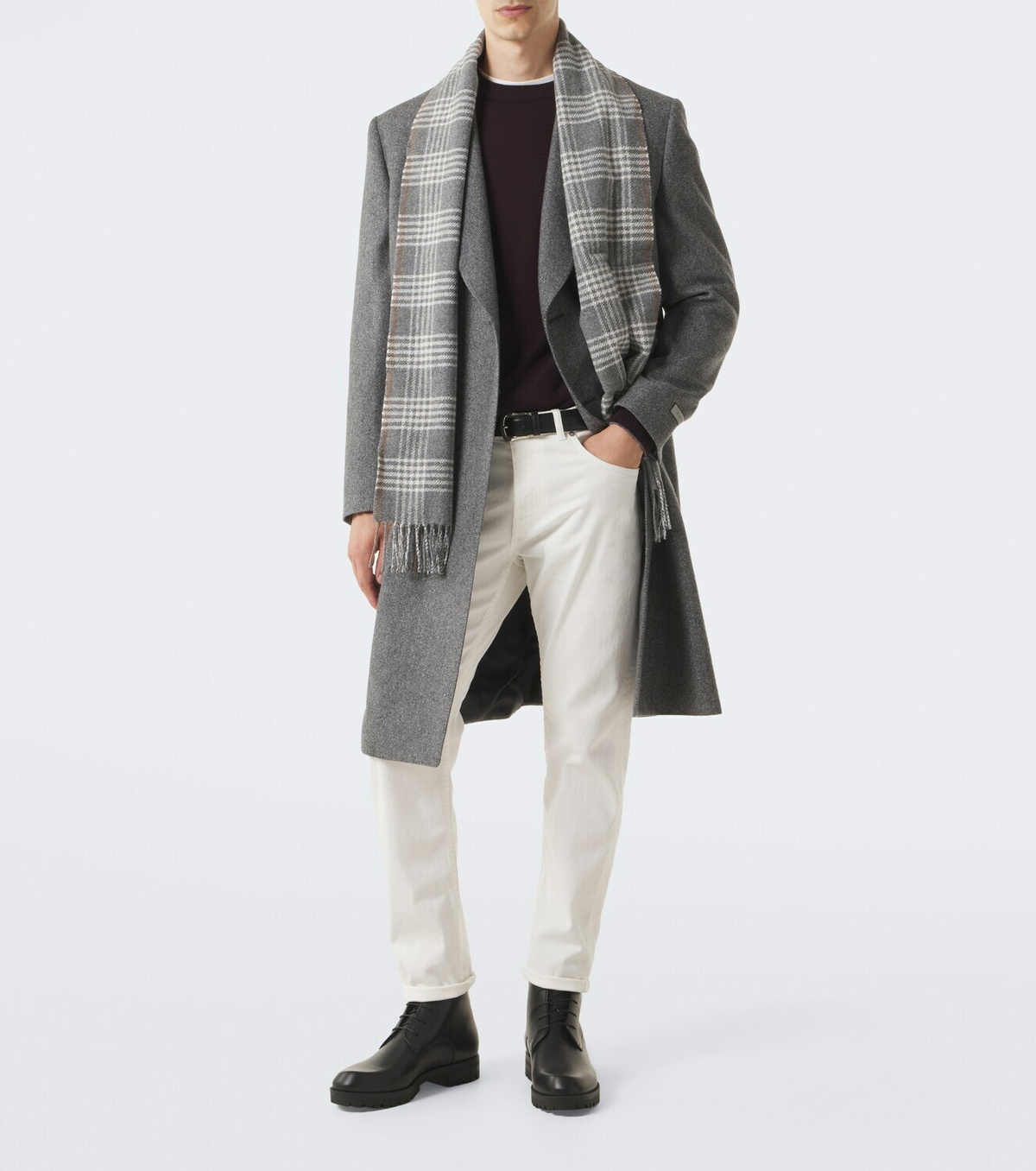 Eleventy Checked silk, wool, and cashmere scarf