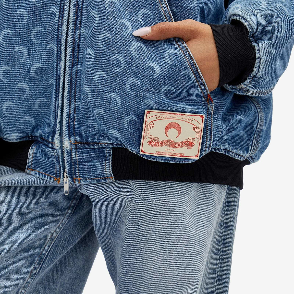 Marine Serre Women's Moon Laser Denim Padded Jacket in Blue Marine