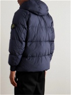 Stone Island - Garment-Dyed Quilted Crinkled-Shell Down Hooded Jacket - Blue
