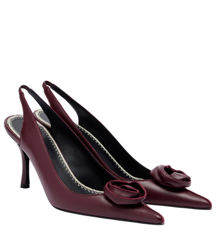 Photo: Magda Butrym Floral-appliqué leather slingback pumps