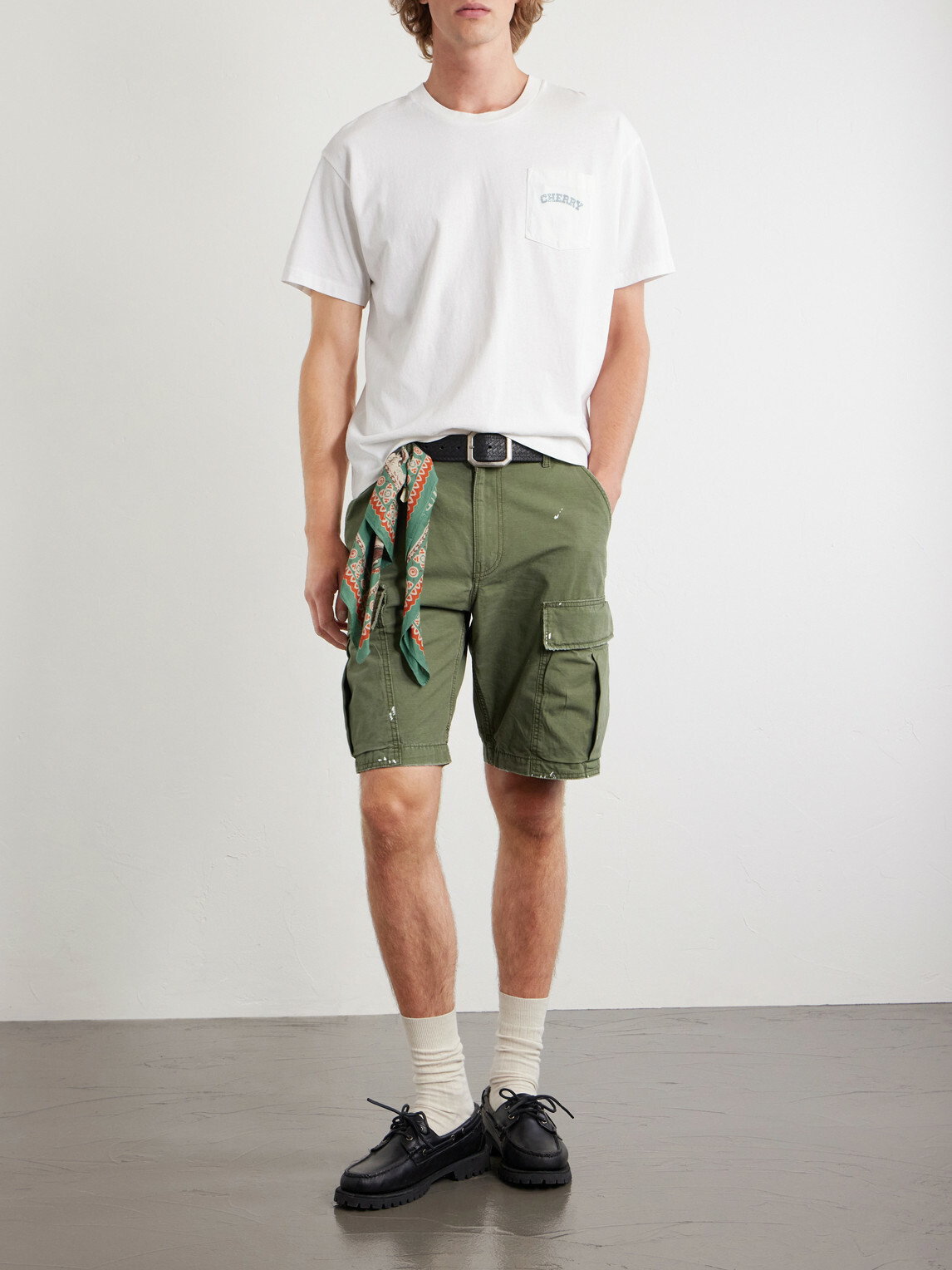 Cherry Los Angeles - Camouflage Paint-splattered Cargo Straight-leg Shorts - Green