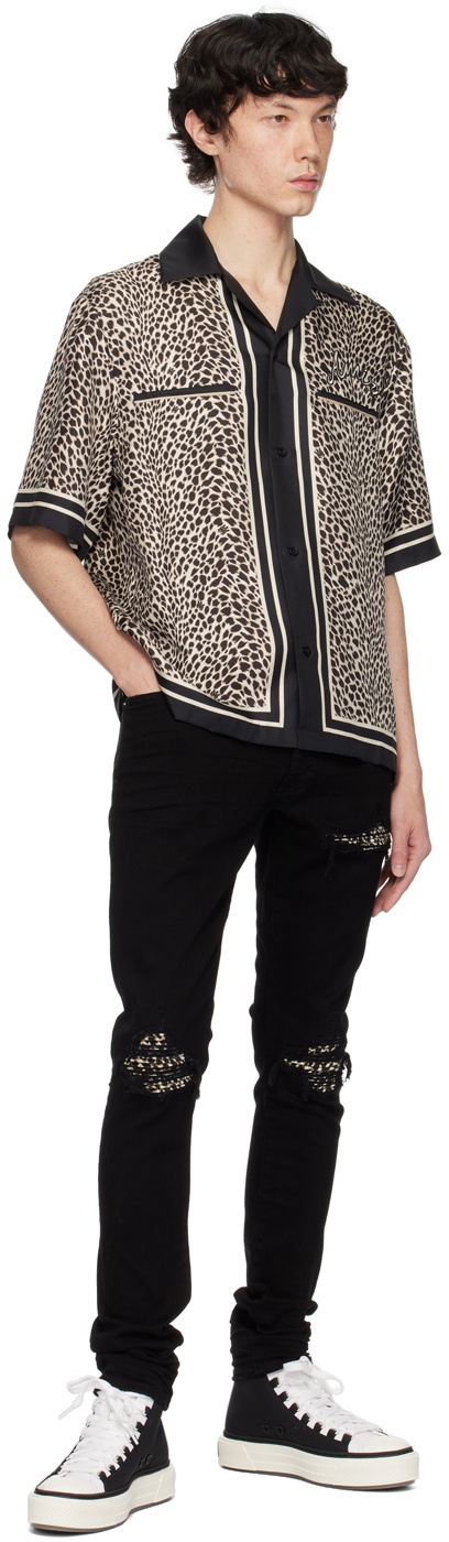 AMIRI Black MA Leopard Bowling Shirt