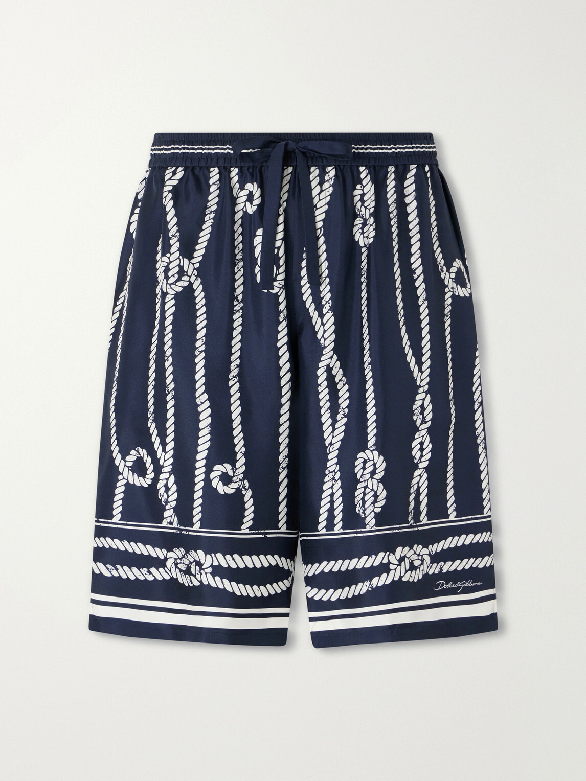 Dolce&Gabbana - Marina Straight-Leg Printed Silk-Twill Drawstring Shorts - Blue