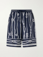 Dolce&Gabbana - Marina Straight-Leg Printed Silk-Twill Drawstring Shorts - Blue