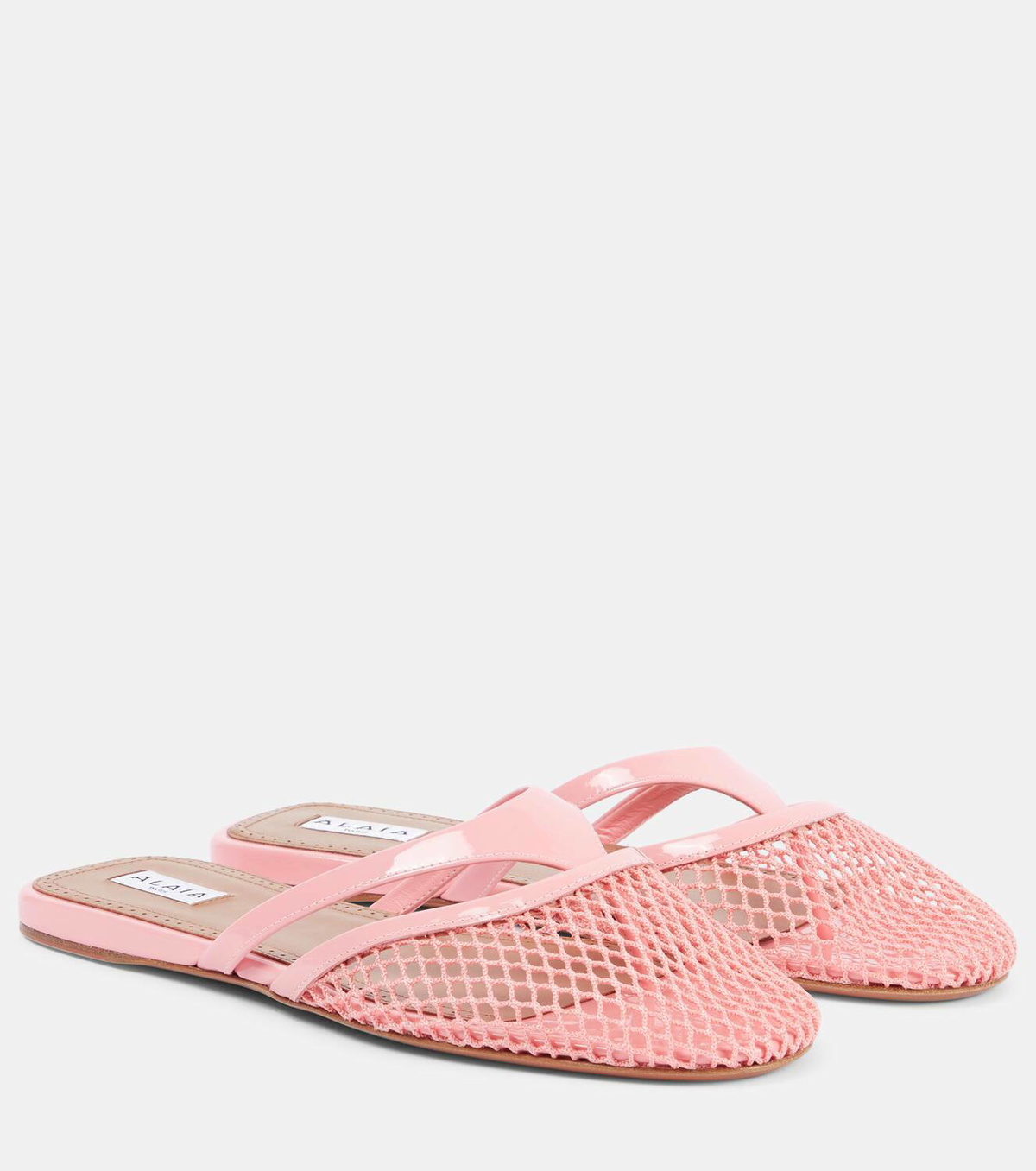Alaia 25 Infradito Fishnet Flat Mules Black Lampskin 303708