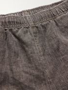 STÜSSY - Wide-Leg Logo-Embroidered Slub Linen Shorts - Gray