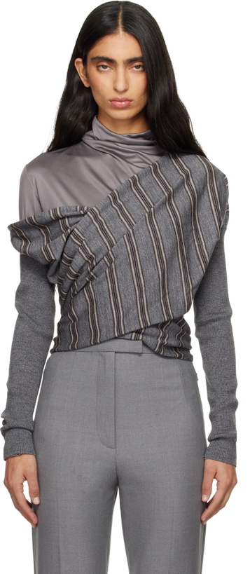 Photo: Dries Van Noten Gray Wrap Sweater