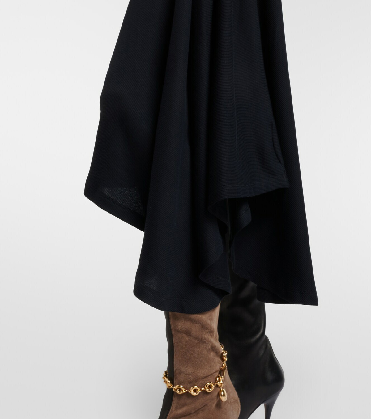Loewe Belted ribbed-knit draped cotton-blend midi dress