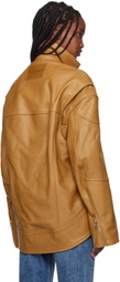 JW Anderson Tan Curved Hem High Neck Leather Jacket
