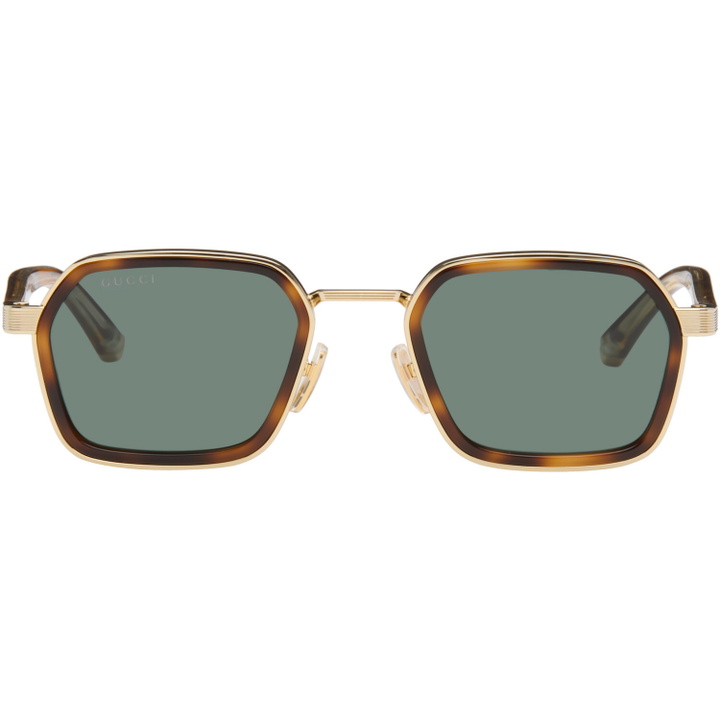 Photo: Gucci Gold & Brown Sqaure Frame Sunglasses