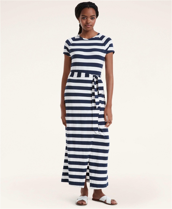 Photo: Brooks Brothers Women's Modal Jersey Striped Faux Wrap Maxi Dress | White