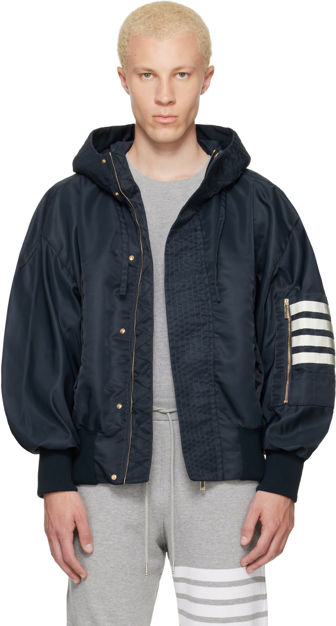 Thom Browne Navy Tech Twill Blouson Jacket
