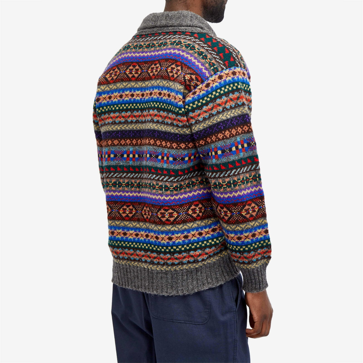 Jamieson's of Shetland Men's Fair Isle Shawl Collar Cardigan in Derby Grey