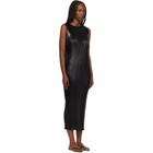 ISSEY MIYAKE Black Glossed Metal Pleats Midi Dress