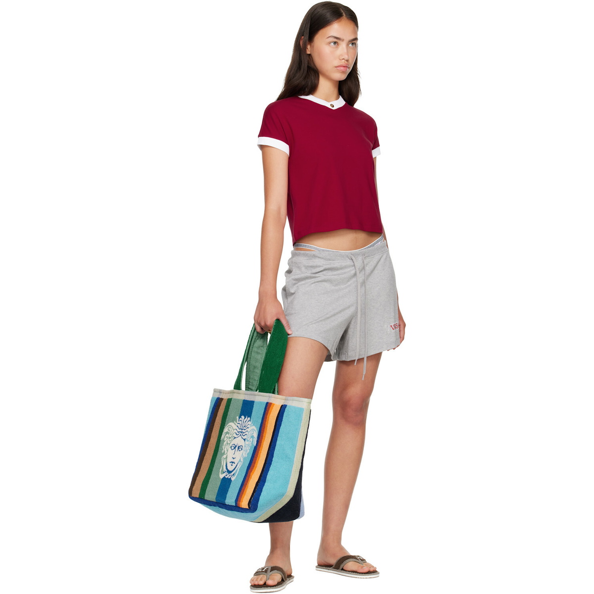 Versace Multicolor Striped Cotton-Terry Jacquard Tote