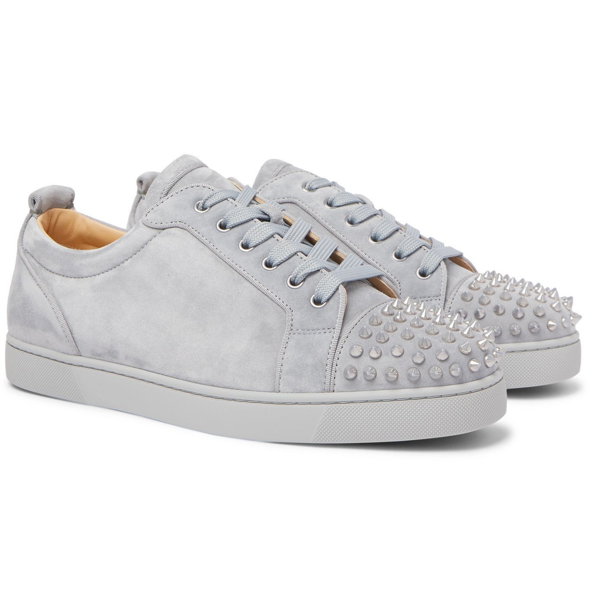 Christian Louboutin Men's Louis Junior Spikes Sneakers Suede Gray