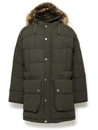 Barbour Gold Standard - Leather-Trimmed Quilted Coated-Canvas Hooded Parka - Green