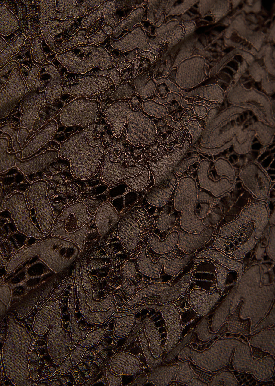 DE LA Vali Bodita Rose-appliquéd Guipure Lace Mini Dress Brown