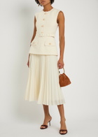 Rebecca Vallance Jonie Layered Tweed and Chiffon Midi Dress Cream