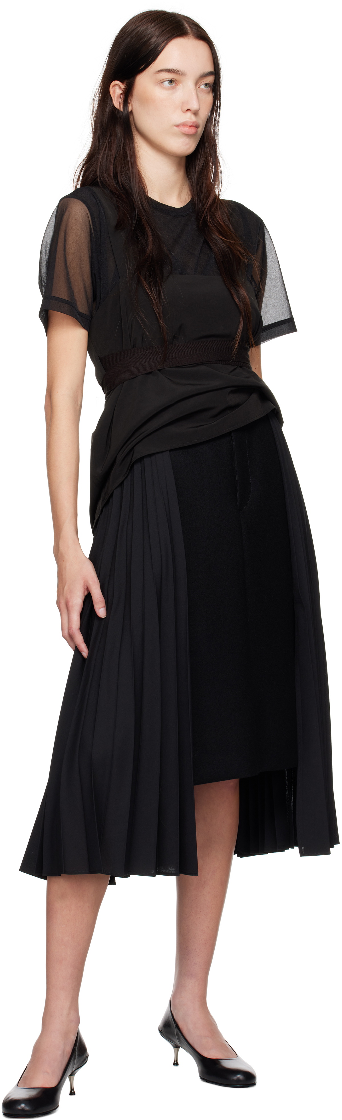 sacai Black Suiting & Wool Melton Midi Skirt Sacai