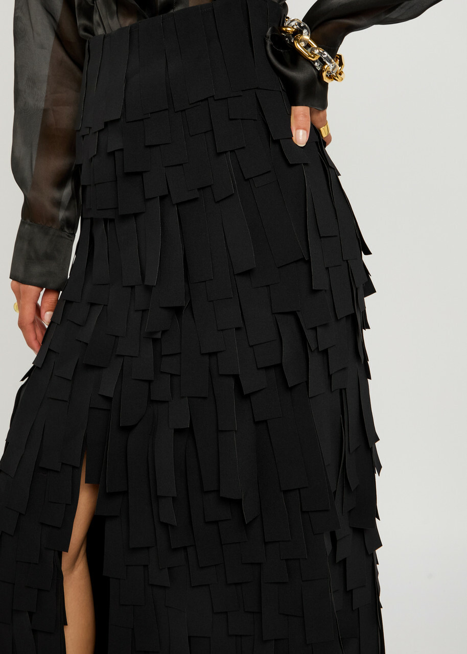 A.W.A.K.E Mode Laser-cut Crepe Maxi Skirt Black