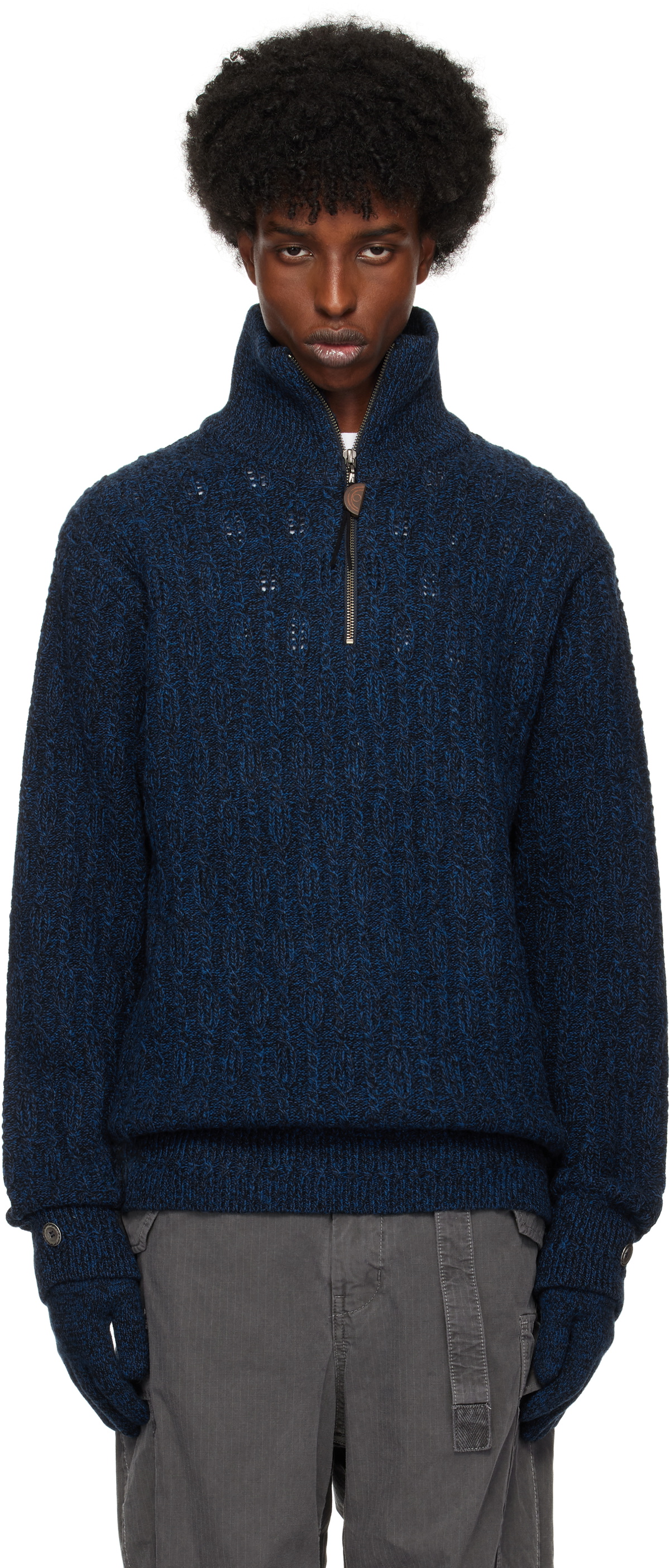 HYEIN SEO Navy Troyer Knit Sweater & Gloves Set Hyein Seo