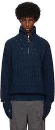 HYEIN SEO Navy Troyer Knit Sweater & Gloves Set