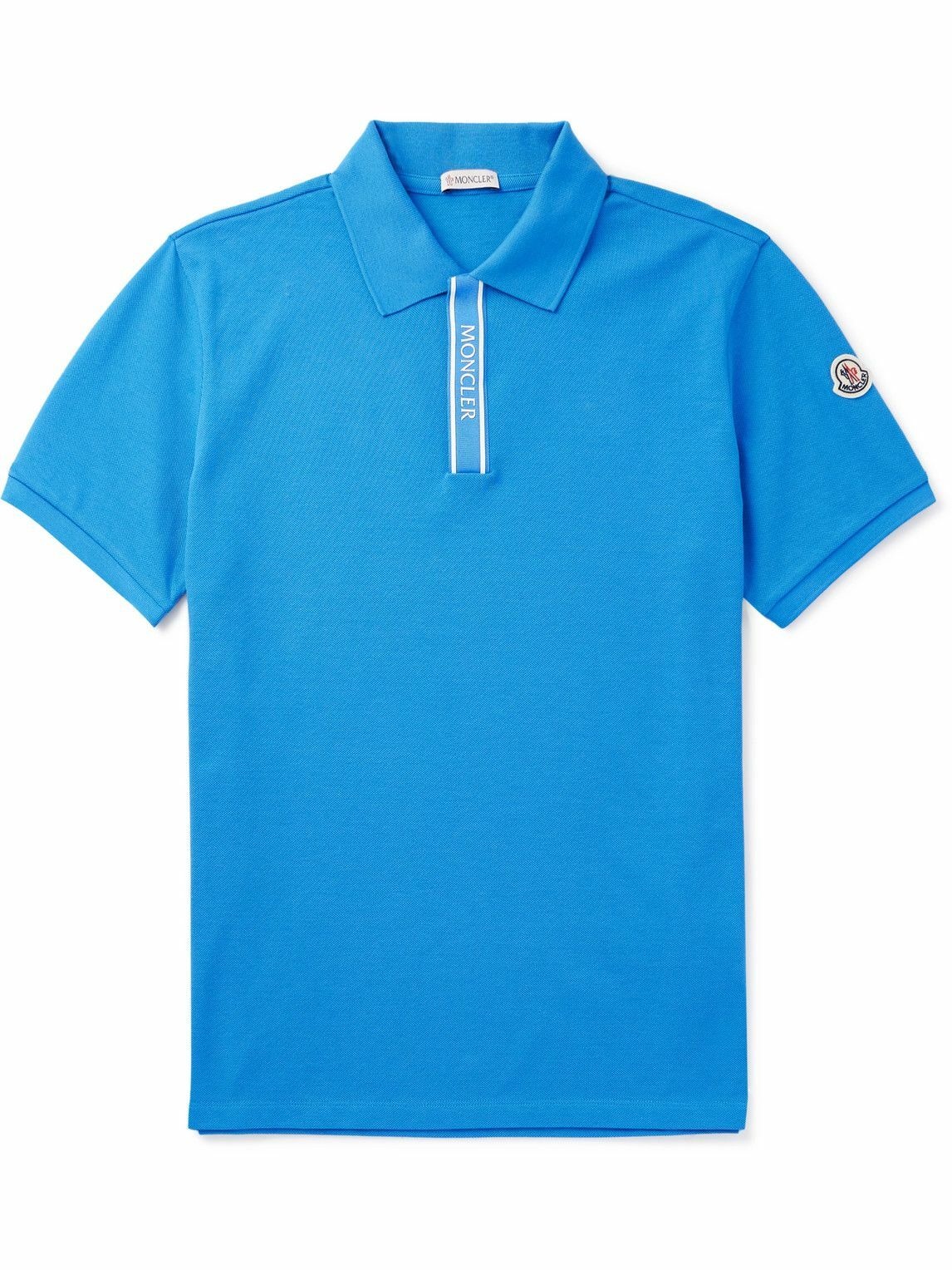 Photo: Moncler - Logo-Appliquéd Grosgrain-Trimmed Cotton-Piqué Polo Shirt - Blue