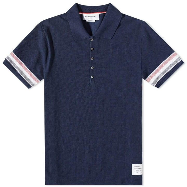 Photo: Thom Browne Men's Textured Cotton Polo Shirt in Navy
