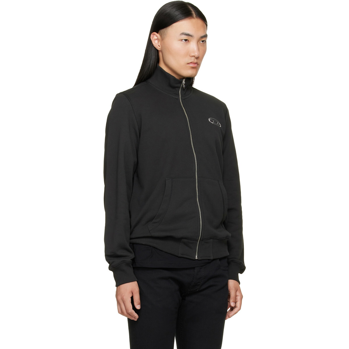 Diesel Black Mock Neck Metallic Oval D Track Jacket