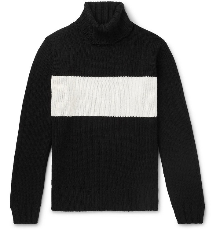 Photo: Lardini - Striped Wool Rollneck Sweater - Black