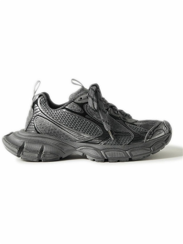 Photo: Balenciaga - 3XL Distressed Mesh and Rubber Sneakers - Gray