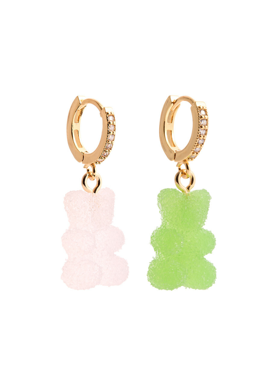 Crystal Haze Fizzy Nostalgia Bear 18kt Gold-plated Hoop Earrings - Green - One Size
