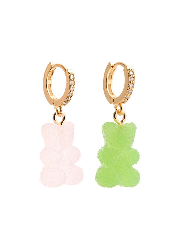 Photo: Crystal Haze Fizzy Nostalgia Bear 18kt Gold-plated Hoop Earrings - Green - One Size