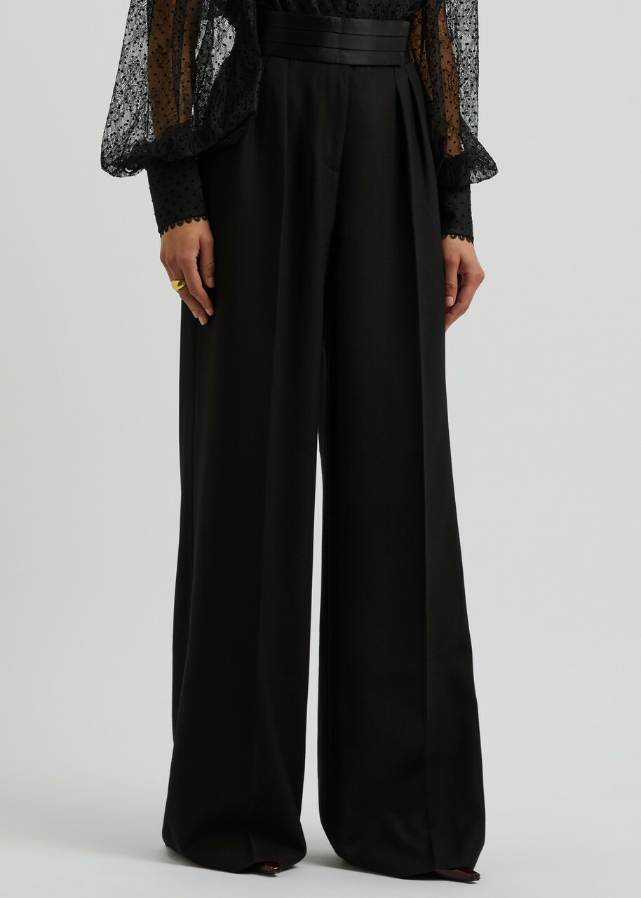 Rebecca Vallance Eclipse Satin-panelled Wide-leg Trousers Black