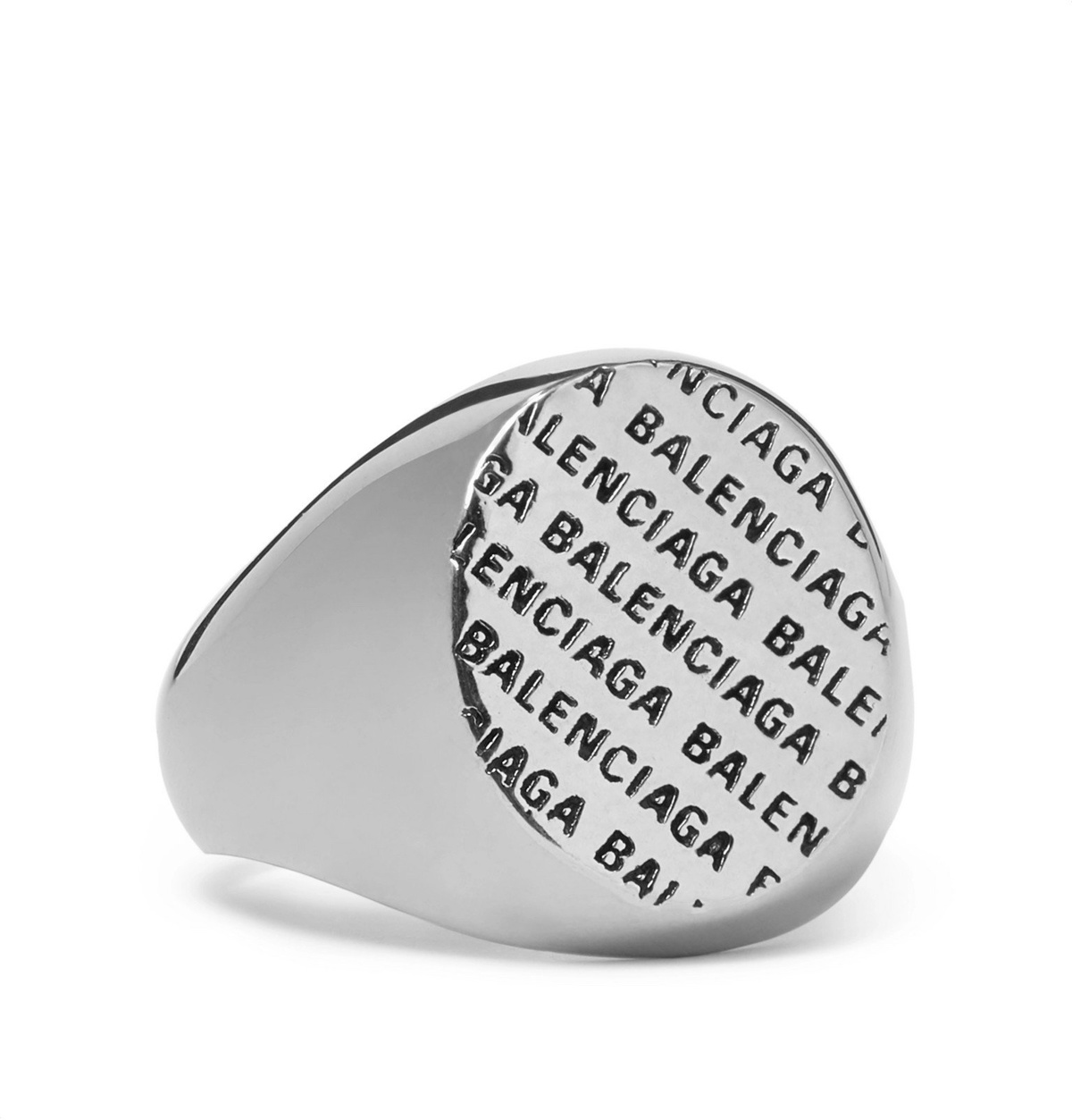 - Logo-Engraved Silver-Tone Signet Ring -