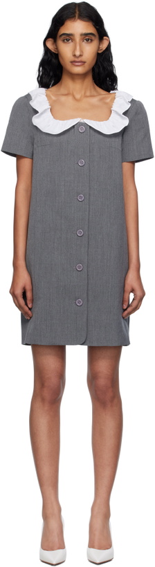 Photo: Pushbutton Gray Frilled Neck Minidress
