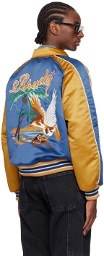 Rhude Blue & Yellow Palm Eagles Souvenier Bomber Jacket