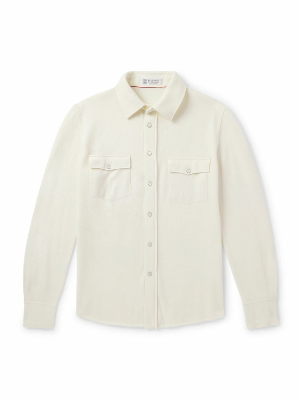 Photo: Brunello Cucinelli - Slim-Fit Virgin Wool, Cashmere and Silk-Blend Shirt - White
