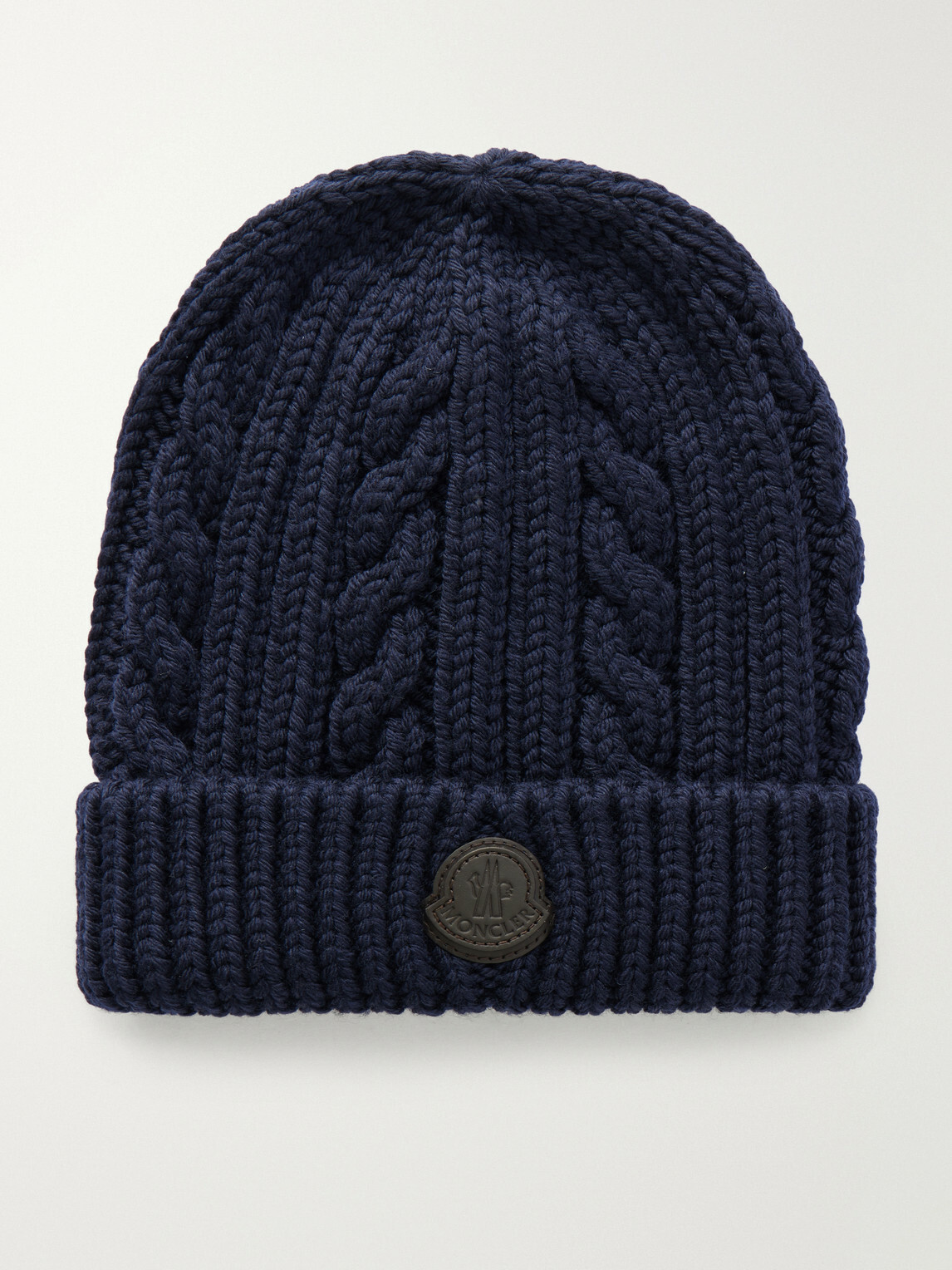 Moncler - Logo-Appliquéd Cable-Knit Virgin Wool Beanie - Blue