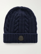 Moncler - Logo-Appliquéd Cable-Knit Virgin Wool Beanie - Blue