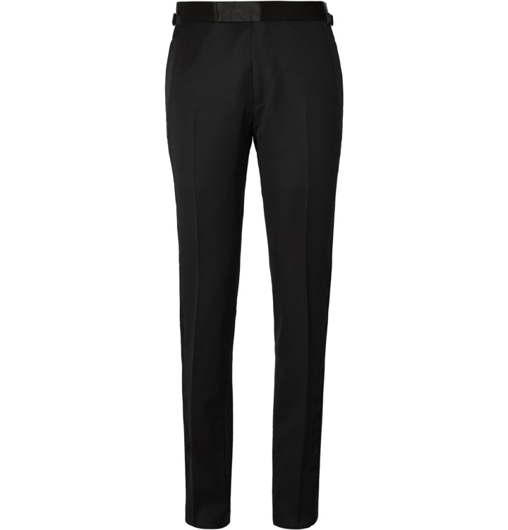 Photo: TOM FORD - Black Slim-Fit Satin-Trimmed Wool and Mohair-Blend Tuxedo Trousers - Black