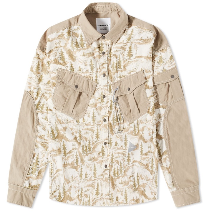 Photo: And Wander Men's In The Mountain Printed Shirt in Beige