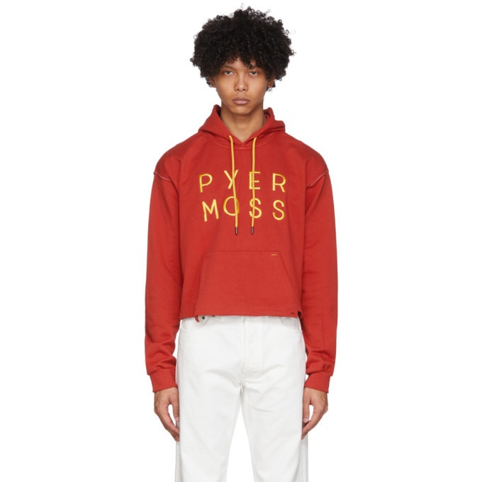 Photo: Pyer Moss Red Cropped Logo Hoodie