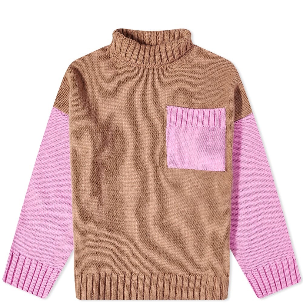 JW Anderson Men's Patch Pocket Turtleneck Jumper in Beige JW Anderson Men's Patch Pocket Turtleneck Jumper in Beige
