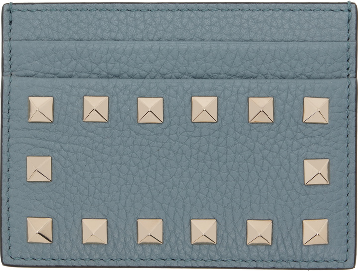 Photo: Valentino Garavani Gray Rockstud Grainy Calfskin Card Holder