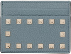 Valentino Garavani Gray Rockstud Grainy Calfskin Card Holder